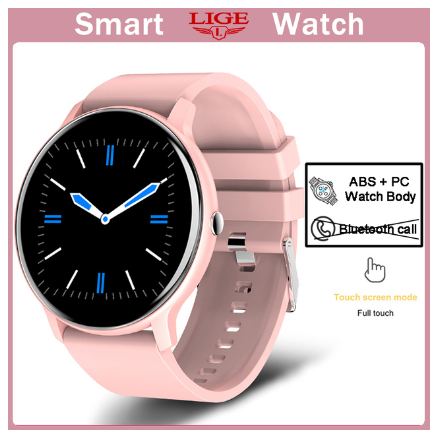 LIGE Men Full Touch Screen Sport Fitness Smart Watch IP67 Waterproof WristWatch PINK