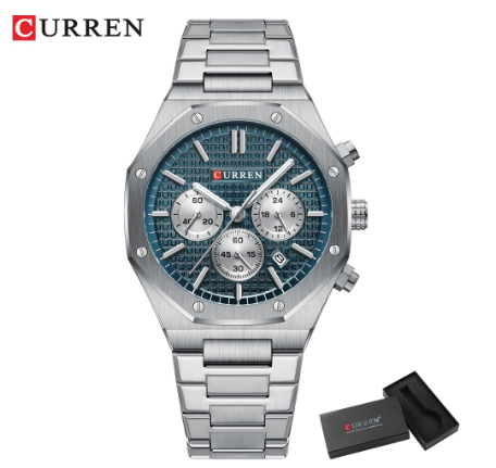 CURREN New Men's Fashion Luxury Multifunctional Pointer Glow Stainless Steel Waterproof Chronograph Casual Sports Quartz Watch M2