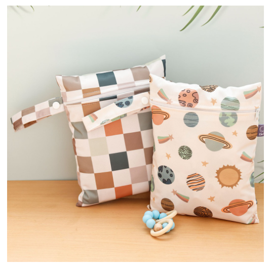 Elinfant 2 Pcs Set Mini Eco-friendly Portable Waterproof Snack Bag Washable Reusable Baby Diaper bag 18 x 25cm s24