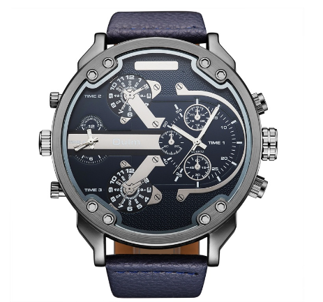 Oulm Watch Double Movement Men Quartz Sports Leather Strap Watch BLUE