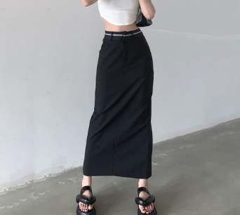 Lovito Women Casual Plain Zipper Pocket Elastic Waisted Skirt L47AD081 Black