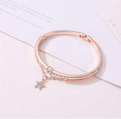 Women Crystal Star Tassels Bangle Rose Gold Diamond Bracelet