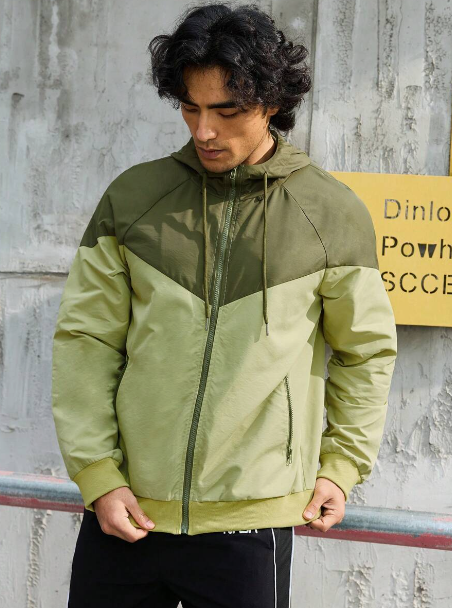 Manfinity Athleisure Men's Patchwork Hooded Sports Jacket