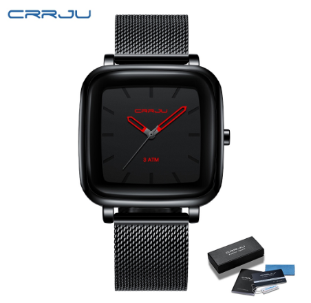 CRRJU Men's Watch Top Brand Square Dial Casual Business Analog Quartz Stainless Steel Waterproof 2199 RED