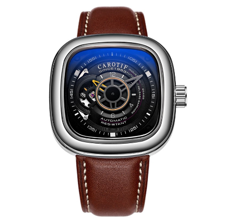 CAROTIF Automatic Skeleton Watch for men - Fashion Waterproof leather strap Sport Watches men watch F1003 1