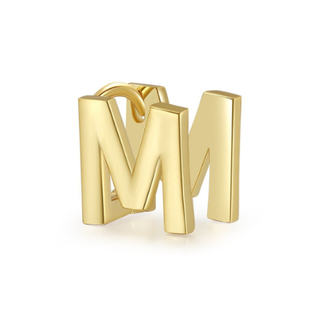 Unique Design Initial Letter Earrings 18K Gold Double Layer Letter Earrings Jewelry Single M