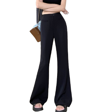 Lovito Women Casual Plain Flare Leg Pants LNA27357 (Black)