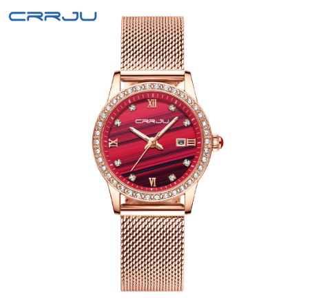 CRRJU Women's Watch Top Brand Business Fashion Luxury Analog Quartz Stainless Steel Waterproof 2186X RED