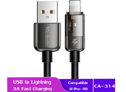 Mcdodo 3A Auto Power Off USB Lightning Transparent Data Cable For iP 14 13 Pro Max 12 11 Xr 8 7 6s Fast Charging Cables CA-314