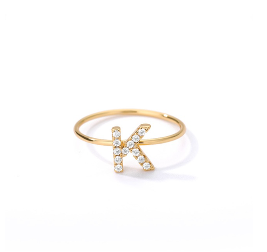 Maxzone Initial Letter Rings For Women Stainless Steel Gold Ring A-Z Letters Finger Ring Couple Wedding Aesthetic Jewelry Gift K