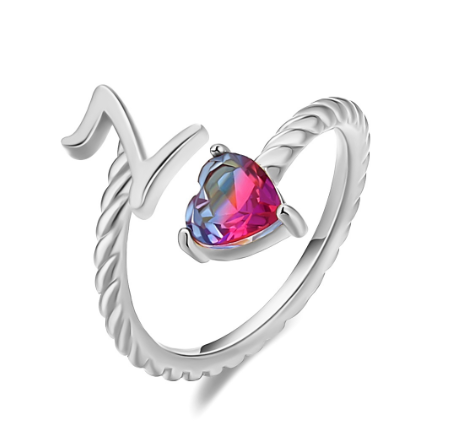 Letter Ring 925 Silver 26 Letters A-Z Initial Ring Open Gradient Zircon Ring for Women Jewelry Gift Z