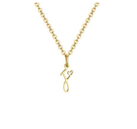 Vnox Initial with Hollow Heart Pendant Necklace,18K Gold Dainty Letter Choker Necklace Gift for Women Necklace Jewelry F