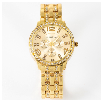 Geneva Quartz Watch Fashion Casual Diamond Full Diamond Luxury High-end Men's and Women's Business Steel Band GOLD