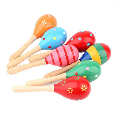 Treeyear Wooden Maracas Rattles Kids Musical Party Favor Kid Baby Shaker Sand Hammer Toy (Random Color Pattern)