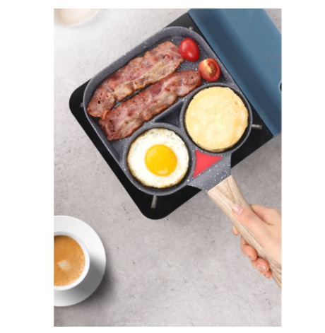 3 Hole Omelet Pan for Burger Egg Ham Pancake Maker Wooden Handle Frying Pot Cook