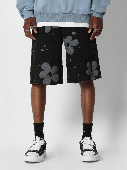 SUMWON Denim Short With All Over Flock Print