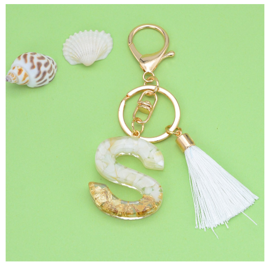 1Pc Gold Tassel Alphabet Keychain English Letter Keyring Glitter Gradient Resin Gold Leaf Crafts Car Mirror Handbag Charms S