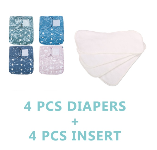 Happyflute 4Pcs Pocket Diapers Plus 4 Pcs Microfiber Insert Reusable Washable Ecological Cloth Diaper Fit 3 15kg Baby Set 27