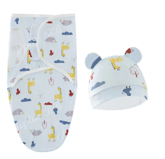 Newborn Baby Muslin Swaddle Blanket Hat Set Swaddle Bedding Wrap Blanket Baby Swaddling S58