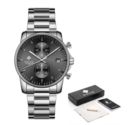 Wwoor Sports Watches Mens Luxury Brand Stainless Steel Quartz Watch Chronograph Date Wristwatch Business Male Watch WHITE BLACK