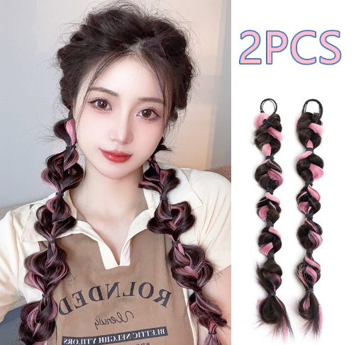 2PCS woman Natural Long Braids Wig Double Ponytail Twist Braids Fluffy Wig 45CM Hair Extensions Wigs