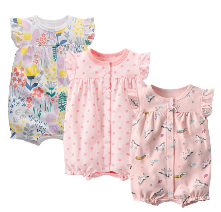 Cute Baby Girls And Boys Romper Floral Short Sleeve Infants Jumpsuit Cotton 0-24M