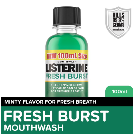 Listerine Fresh Burst Mouthwash 100ml - For Oral Care, Mint Fresh to Fight Bad Breath