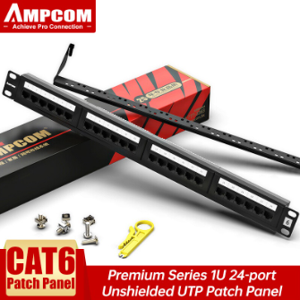 AMPCOM Patch Panel Upgraded Version CAT5E/CaT6 24 Ports/48 Ports Patch Panel Rack Mount - 1/2U 19 Inch RJ45 Ethernet