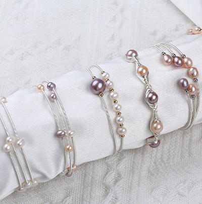 Natural Freshwater Pearl Bracelet Silver Color Bangle for Women