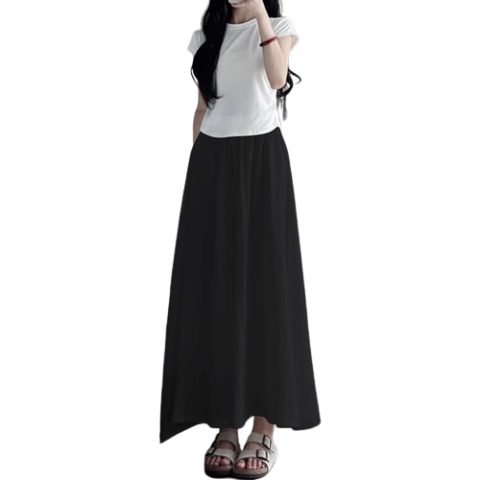 Lovito Women A-Line Skirts LNA25050 (White/Black