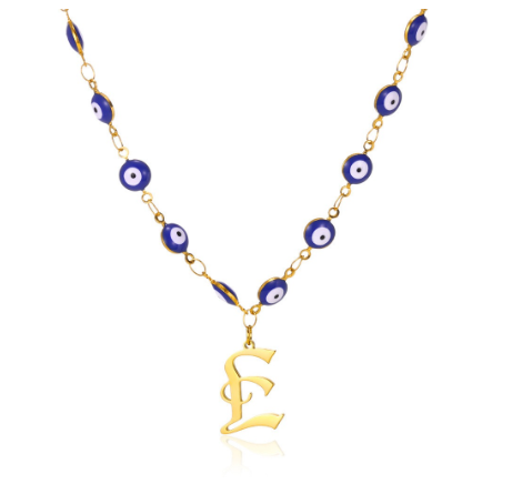 New Personalized Creativity Fashion Hip Hop Trend Plating 18k Gold Stainless Steel Devil's Eye Letter Necklace Initial Pendant
