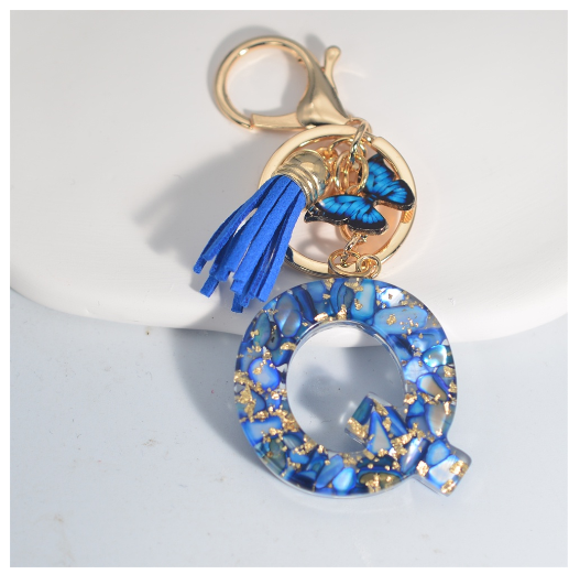 Fashion Butterfly 26 Initials Keychain Exquisite Blue Stone Filled Letter Keyrings Exquisite Alphabet Pendant Bag Ornament Gifts Q