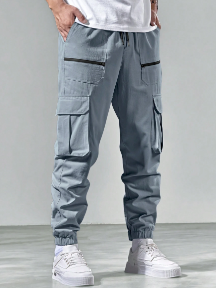 Manfinity Sporsity Men's Casual Solid Color Drawstring Waist Cargo Pants