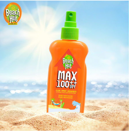 Beach Hut Sunblock MAX SPF 100 ++ Clear Spray Body Sunscreen 150mL