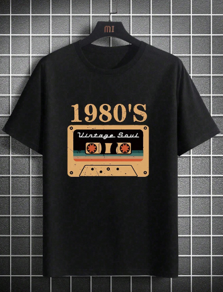 Men's Magnetic Tape Printed Short Sleeve T-Shirt Suitable For Summer Casual Wear