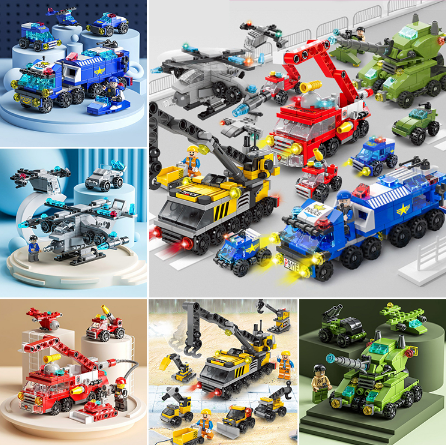 Local Delivery 6IN1 Building Blocks Toys for Kids Police Car Fighter Construction Fire Truck