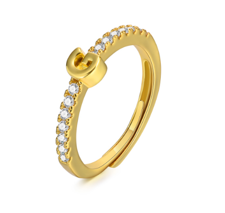 Vnox 26 Lettes Gold Luxury Ring,Shiny Zircon Initial Ring,Opening Adjustable Rings for Women G