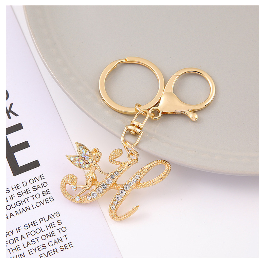 Exquisite Elf Letter Metal Keychains Luxury Gold Color Rhinestone Alphabet Keyrings For Men Women Handbag Ornaments Gifts H