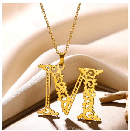 Initial Necklace for Women Men Girls Boys Gothic 18K Gold Plated 26 Letters Pendant Necklace Chain with Extension M