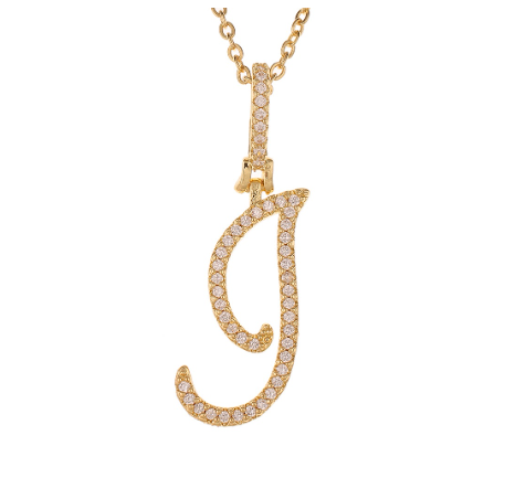 Fashion A-Z Initial Cursive Letters Pendant Necklace For Women Gold Color Shiny Rhinestone Chain Necklace Jewelry Gift I
