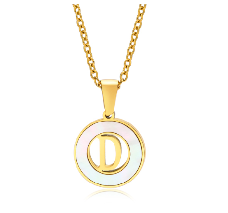 Vnox 18K Gold Stainless Steel Letters Pendant Necklace,Round Hollow 26 Alphabet Necklace for Women D