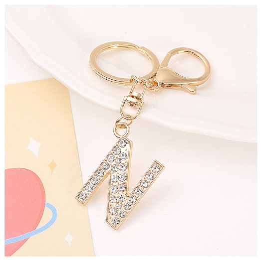 Simple Rhinestone 26 Letter Keychain Gold Color A-Z Initials Metal Keyrings For Women Car Keyholder Accessories Birthday Gifts N