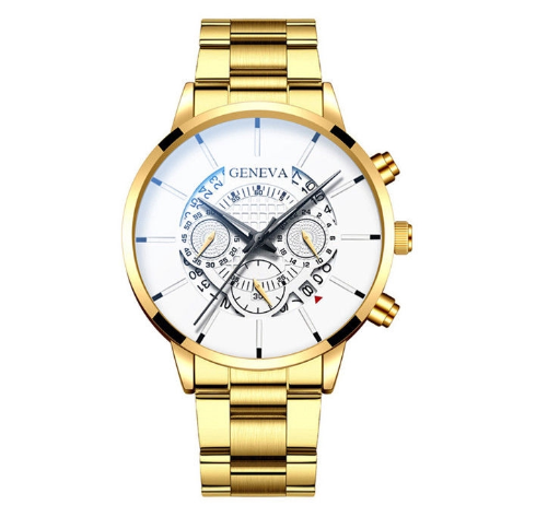 Fashion Geneva Watch Men Stainless Steel Watch With Calendar 001