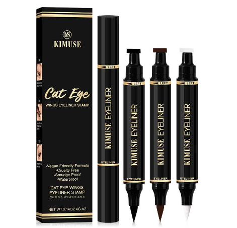 KIMUSE 2PCS Double Head Waterproof Eyeliner Pen Cat Eye Winged Eye Eyeliner Cosmetic Seal Stamp Wings Eye Beauty Kit