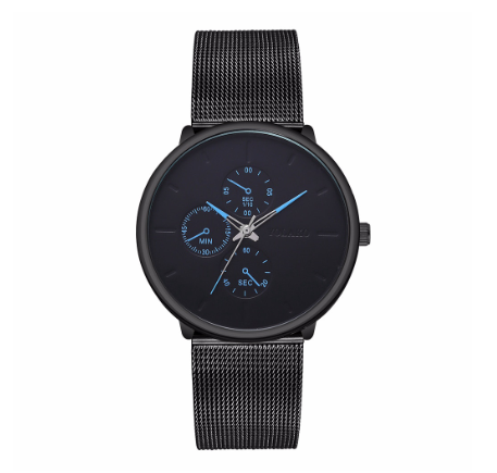 Fashion Men Black Stainless Steel Mesh Belt Quartz Business Watch Luxury Casual Sport Watch 004