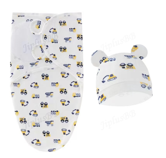 Newborn Baby Muslin Swaddle Blanket Hat Set Swaddle Bedding Wrap Blanket Baby Swaddling S59