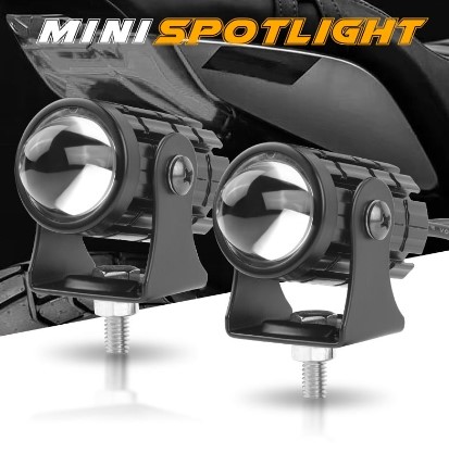 Mini Motorcycle Driving Lights White + Yellow Pair with Handlebar Switch Motor Spotlight