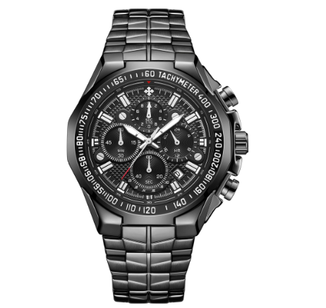 Wwoor Watch For Men Luxury Chronograph Waterproof Quartz Wristwatch Stainless Steel Watch ALL BLACK