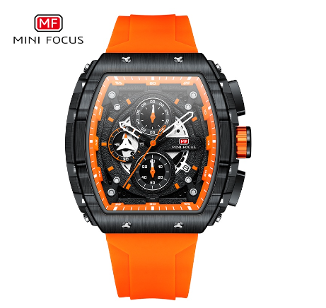 Mini Focus Fashion Barrel Quartz Watch For Men Luminous Waterproof Chronograph Calendar Military Outdoor Sports Luxury Watch BLACK ORANGE