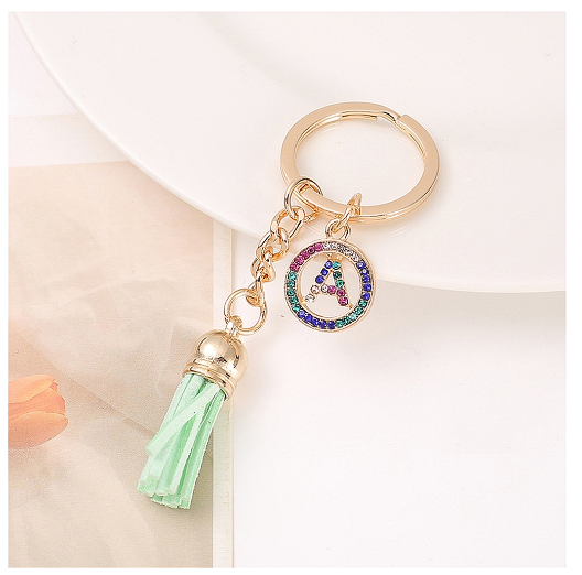 Mini Colorful Rhinestone A-Z Letter Keychains Trendy Tassel 26 Initials Metal Keyring Bag Charms Pendant Key Holder Accessories A